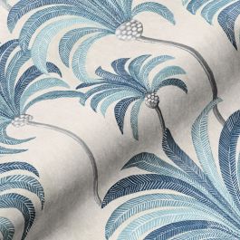 RIDEAU LA PALMERAIE BLEU AZUR FOND CREME